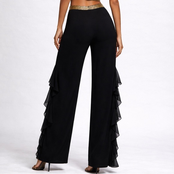 Gold Crop Halter Top & Black Wide-Leg Pants Set - Picture 13 of 13